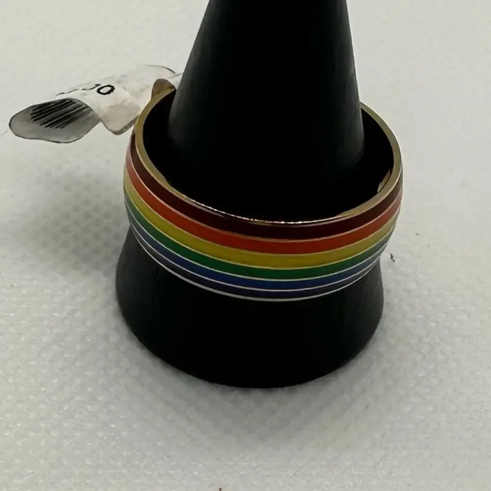 Rainbow Pride Striped Ring Resin Acrylic Multicolor Statement Size 8
